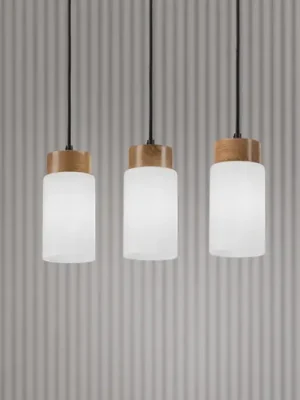Závěsné svítidlo Markus, opálové sklo/dubové dřevo, délka 60 cm 3 světla. Originální