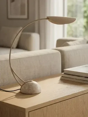 Sezónní Sleva Lucande stolní lampa Rivera, béžová, kov, kámen, 51 cm, G9