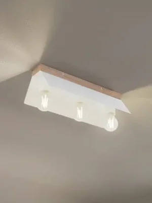 Nejprodávanější Stropní svítidlo Esme, bílé, délka 40 cm, kov/dřevo, 3 světla