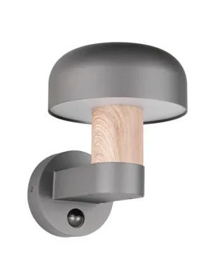 Originální Venkovní nástěnné svítidlo Fraser Sensor, šedá/dřevěný vzhled, hliník IP54 E27