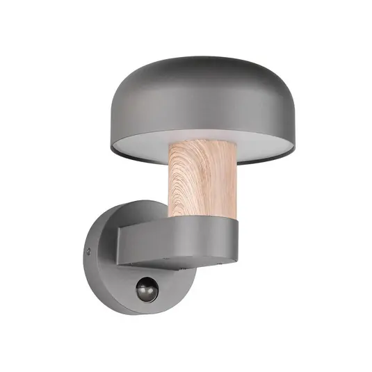 Originální Venkovní nástěnné svítidlo Fraser Sensor, šedá/dřevěný vzhled, hliník IP54 E27