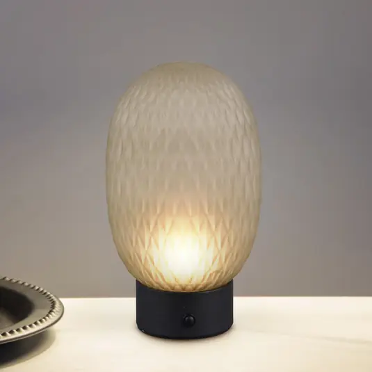 LED stolní lampa Facette, zelená, USB, sklo, Levný