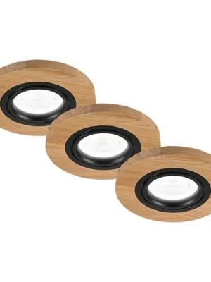 Bezpečná Platba Stropní svítidlo Tobby, Ø 10 cm, sada 3 ks, dubové dřevo GU10