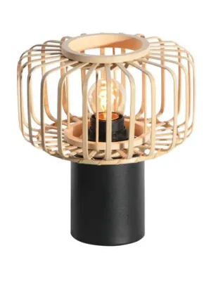 Autentický Stolní lampa Bloeba, černá/přírodní, kov, dřevo, E27
