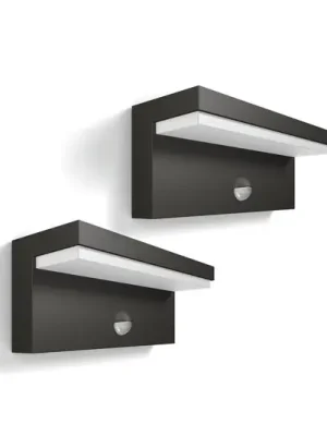 Philips LED venkovní nástěnné svítidlo Bustan, 2 ks, senzor, 2 700 K Časově Omezené