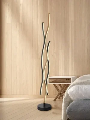 Výprodej LED stojací lampa Geronimo, výška 135 cm, černá/dřevěný vzhled