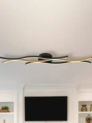 Omezená Nabídka LED stropní svítidlo Geronimo, délka 108 cm, černé/dřevěný vzhled