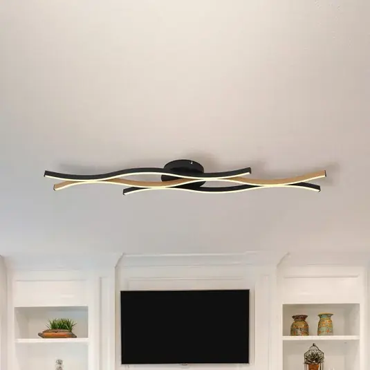 Omezená Nabídka LED stropní svítidlo Geronimo, délka 108 cm, černé/dřevěný vzhled