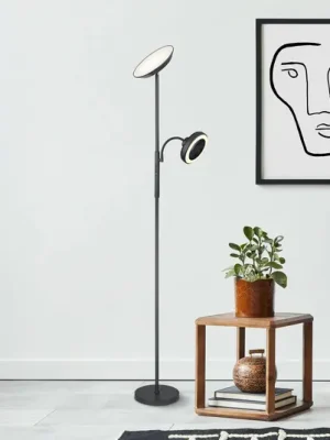 Nízká Cena LED stojací lampa Davyd, černá, 178 cm, lampa na čtení, ventilátor