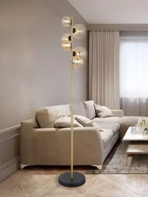 Novinka Stojací lampa Riha, výška 155 cm, jantarová/mosazná, kov