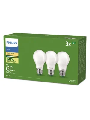 Philips E27 LED žárovka A60 4W 840lm 2700K matná 3ks balení Speciální Cena