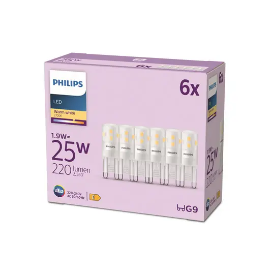 Originální Philips LED kolíková žárovka G9 1,9W 220lm 2700K matná 6 ks