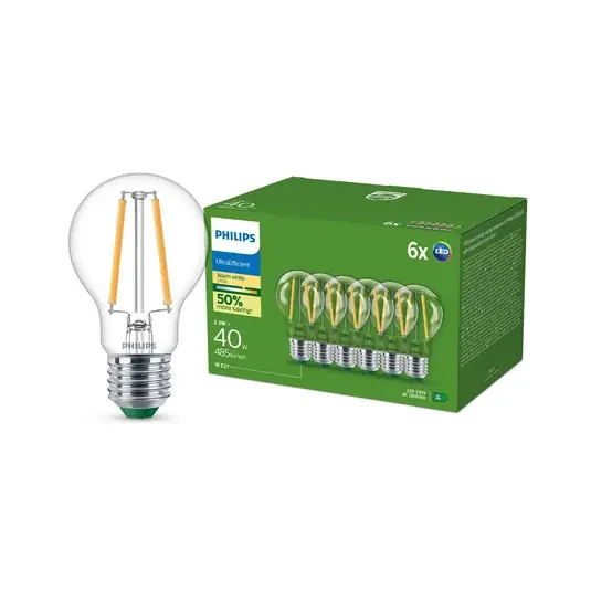 Philips LED žárovka E27 A60 2,3W 485lm 2700K filament 6 ks Koupit Online