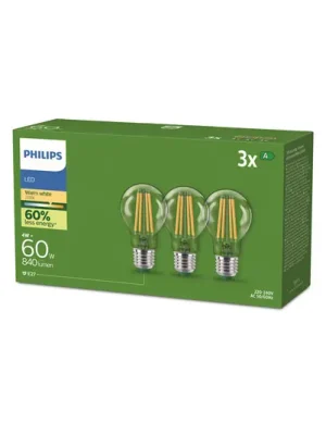 Nejlepší Cena Philips E27 LED žárovka A60 4W 840lm 2700K filament 3 ks balení