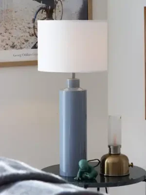 PR Home Stolní lampa Solo, modrá/bílá, výška 65 cm, kov/látka Levný