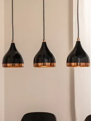 Originální Závěsné světlo Yildo, délka 65 cm, černá/měď, kov