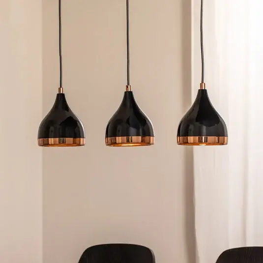Originální Závěsné světlo Yildo, délka 65 cm, černá/měď, kov