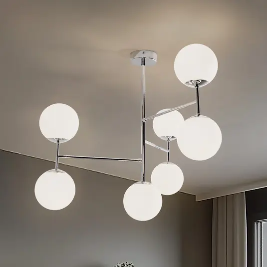 Jen Po Omezenou Doba Stropní světlo Korek, chrom/bílá, sklo, 75 cm, 7-bodové, E14