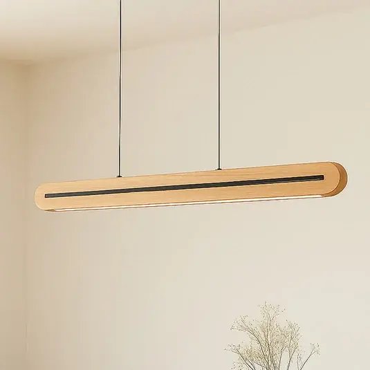 Lucande LED závěsné světlo Darnor, dřevo, CCT, délka 100 cm Must-Have