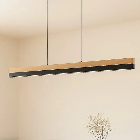 Lucande LED závěsné světlo Holven, dřevo, CCT, délka 113 cm Must-Have