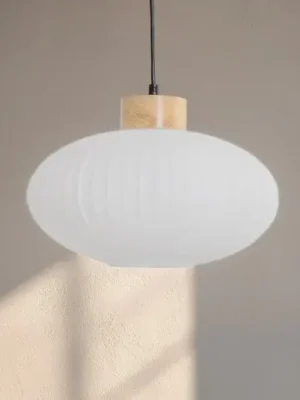 Závěsné světlo Harmony, Ø 25 cm, bílá/dub, sklo/dřevo Autentický