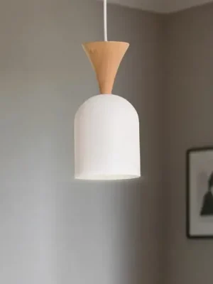 Sezónní Sleva Závěsné světlo Nolan, Ø 11 cm, bílá/dub, kov/dřevo