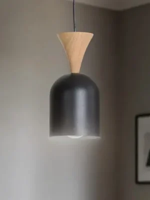 Super Cena Závěsné světlo Nolan, Ø 11 cm, černá/dub, kov/dřevo