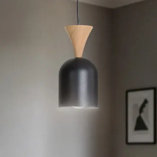 Super Cena Závěsné světlo Nolan, Ø 11 cm, černá/dub, kov/dřevo