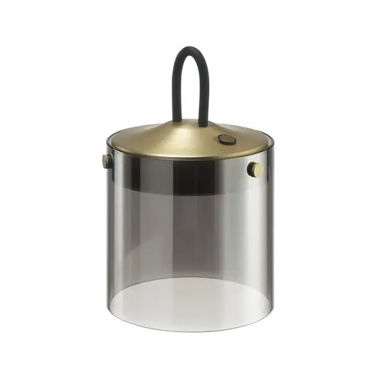 LED stolní lampa Lumeo, Ø 13 cm, mosazná/kouřově šedá Sleva