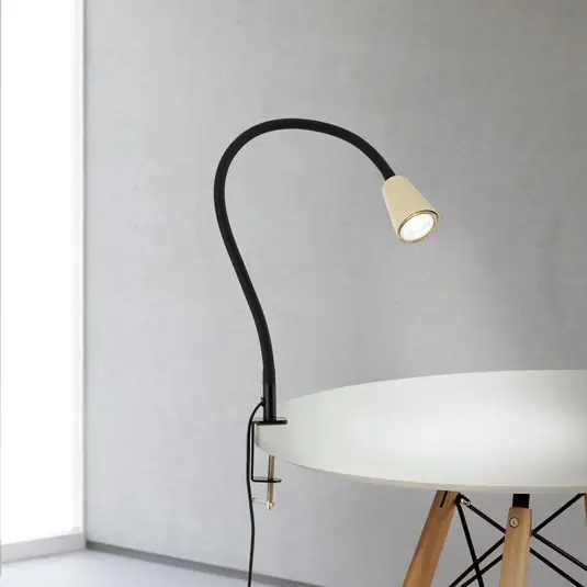 Stolní lampa Dotty, khaki, výška 65 cm, svěrka, GU10 Levný