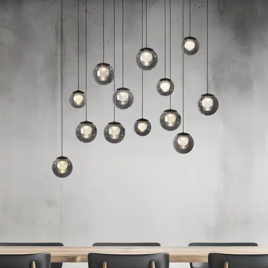 Pouze Dnes LED závěsné světlo PURE Popup, šedá/kouřově šedá, 100 cm, 13 žárovek