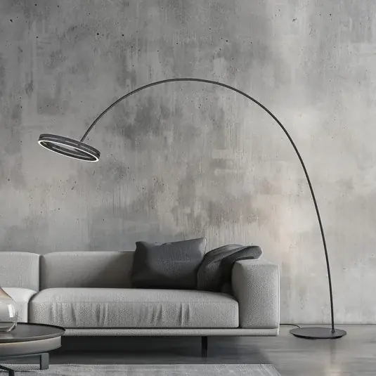 LED stojací lampa PURE Loop-Bow, černá, dosah 290 cm, CCT Výprodej