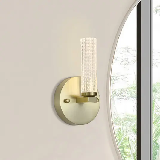 Sezónní Sleva LED koupelnové světlo nástěnné Aberdeen, výška 24 cm, mosazná barva kovu