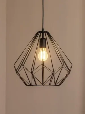 Autentický Závěsné světlo Diamond, černé, kov, Ø 37 cm, E27