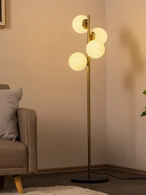 Stojací lampa Faze, zlatá, sklo, 130 cm, 4 žárovky, E27 Nová Kolekce