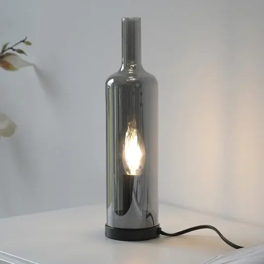 JUST LIGHT. stolní lampa Bottle, kouřově šedá, sklo, E14 Cenový Hit