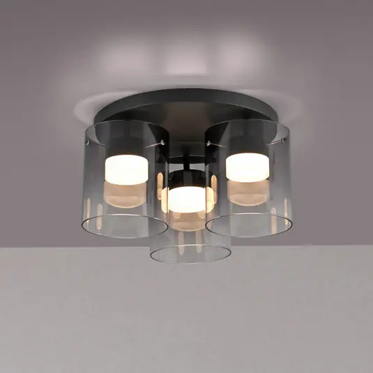 Must-Have JUST LIGHT. LED stropní svítidlo Elio kouřové sklo, 3-ramenné, černé