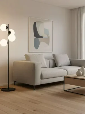 Stojací lampa Faze, černá, sklo, výška 130 cm, 4 žárovky, E27 Sleva