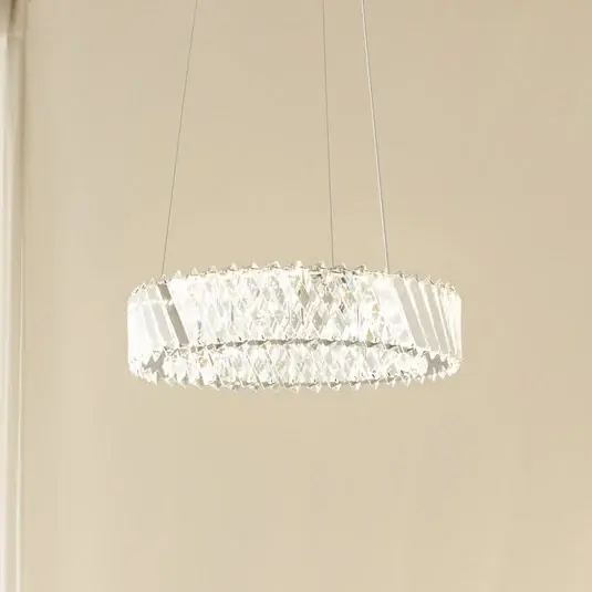 Sleva Lucande LED závěsné světlo Glacis, křišťál, Ø 40 cm, chrom