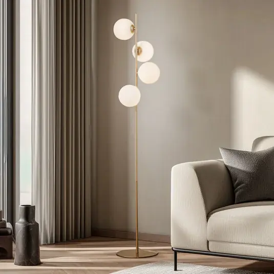 Top Prodej Lucande stojací lampa Isandro, opálová/zlatá, 4ramenná, sklo/kov
