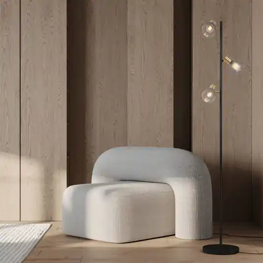 Stojací lampa Lindita, 3 žárovky, sklo, železo, kouřově šedá, E14 Koupit Online