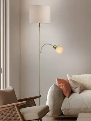 Stojací lampa Filomena, béžová/mosaz, textil, ramena na čtení, E27, E14 Dokud Zásoby Vydrží