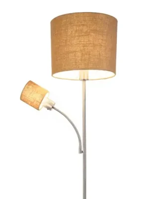 Stojací lampa Filomena, hnědá/stříbrná, textil, ramena na čtení, E27, E14 Oblíbený