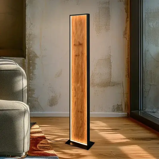 Levný LED stojací lampa Kalea, výška 120 cm, barva dřeva, dřevo