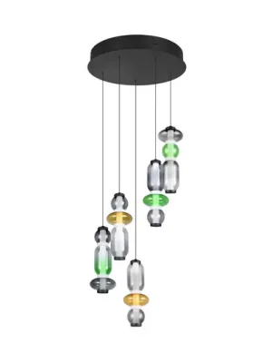 Časově Omezené Závěsné LED světlo Minerva, Ø 42 cm, barevné, sklo, CCT, 5 ramen.