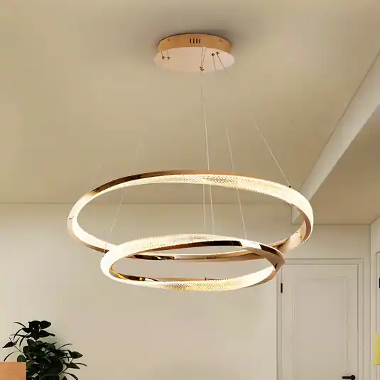 Závěsné světlo LED Orbitas, Ø 80 cm, zlatá barva, kov, stmívač Akce