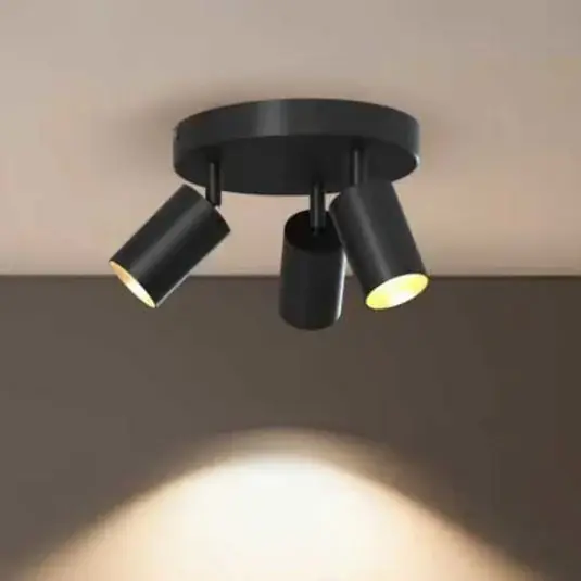 Aktuální Stropní bodové osvětlení Calex GU10, černé, Ø 20 cm, 3 žárovky, kovové