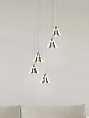 Závěsné světlo LED Romeo, Ø 28 cm, niklová barva, kov, 5 svítidel. Originální