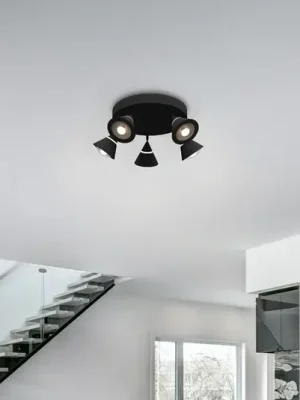 Nízká Cena LED stropní bodové světlo Romeo, Ø 30 cm, černý, kov, 5lámový.