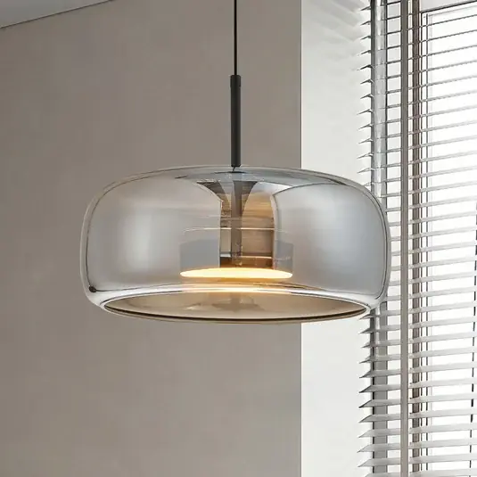LED závěsné světlo Deco, kouřově šedé/černé, Ø 33 cm, sklo Speciální Cena
